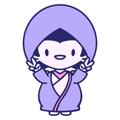 celebrating japanese woman in traditoinal wedding clothes in bright neon color