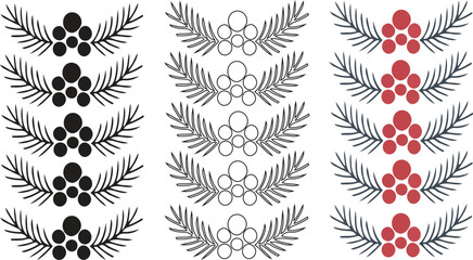Three patterned rows of berries and pine branches