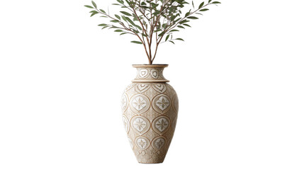 Ornate vase with floral pattern holding delicate branches against a black background studio shot created with generated ai