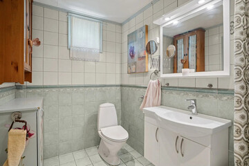 Modern bathroom interior in minimal scandinavian style, 3d render