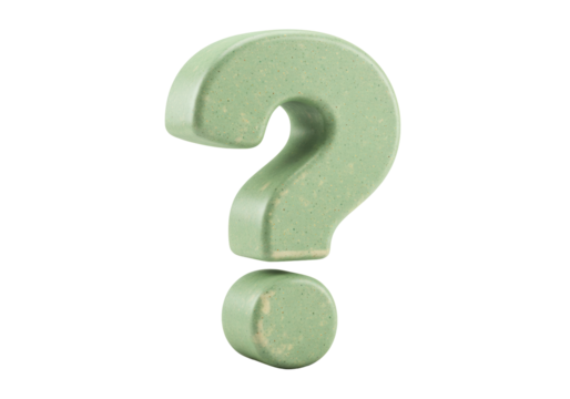 Green question mark isolated on transparent background, symbol of uncertainty and inquiry in PNG format
