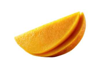 Sliced vibrant mango fruit pieces set against a dark, plain background, showcasing a detailed view