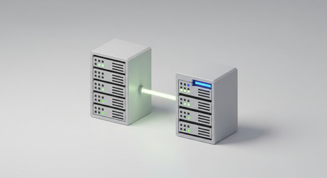 Modern server rack data transfer connection for cloud computing and network infrastructure - Powered by Adobe