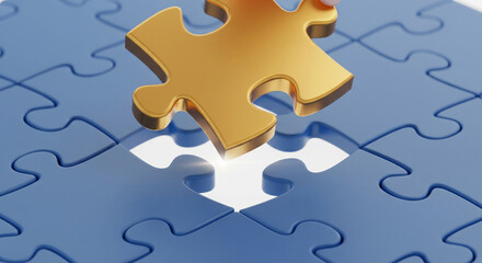 Complete the solution with golden piece, a final key to success, strategy and teamwork for innovation