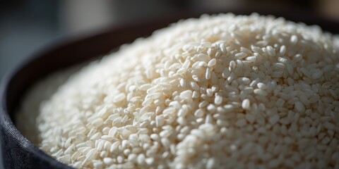 A bowl of fluffy white rice sits on a wooden table, waiting to be enjoyed. It serves as a staple side dish for various meals and cuisines.