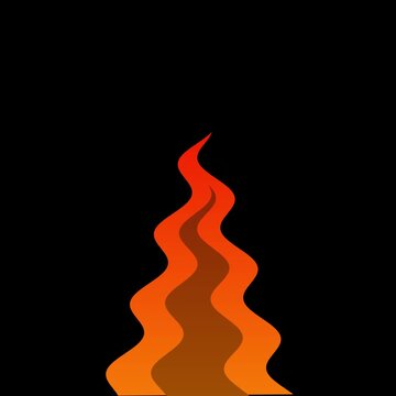 A simple, flat-style animation of a fire flame. This seamless loop with a black background is a perfect cartoon icon for a bonfire, camp, or energy concept.
