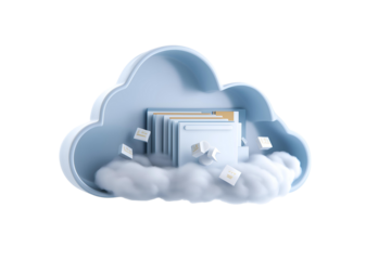 Secure digital assets floating in a stylized cloud, representing modern data storage and cloud computing.