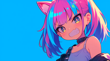 Cat-eared anime character is angry, anime style