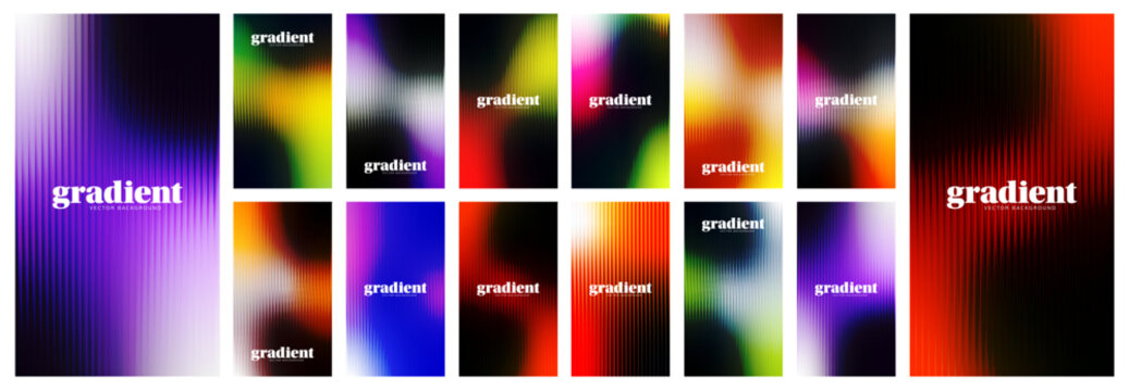 Fototapeta Ripple glass distortion background set. Collection Abstract fractal effect ribbed glass texture with vibrant gradients. Reeded Bold dynamic design blending futuristic tones vector bg..