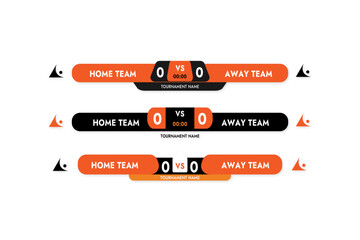 Fototapeta premium Black and orange game score banner flat banner design for match broadcast