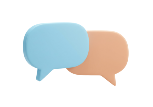 Two speech bubbles PNG isolated on transparent background, communication and conversation concept for social media and messaging apps