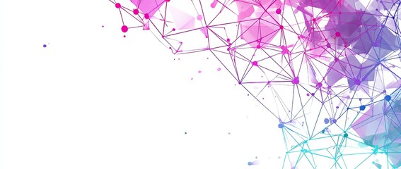 An abstract illustration of connecting nodes and lines in gradients of pink, purple, and turquoise