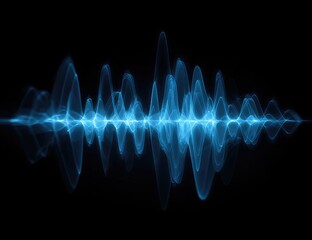Blue, glowing sound wave on a black background, depicting audio frequency visualization