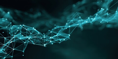 Abstract digital image featuring glowing, interconnected dots and lines on a dark background