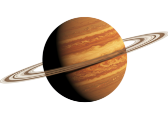 Saturn planet with rings isolated on transparent PNG, detailed gas giant with swirling clouds for space exploration and education