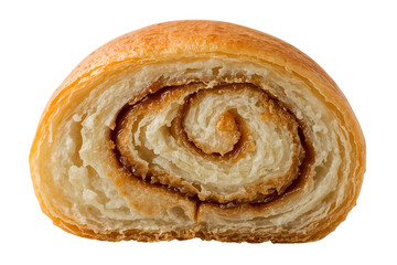 Fototapeta premium Golden brown pastry swirl with caramel filling isolated on a transparent background