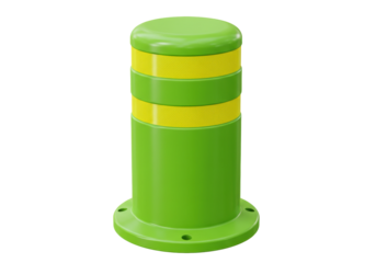 Green and yellow traffic bollard isolated, flexible safety post for road marking and pedestrian protection on no background PNG