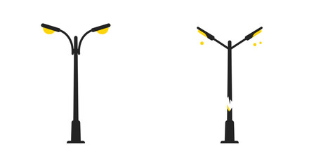 Modern street lights twin and single pole lamp fixtures outdoor illumination design elements vector flat design vector illustration white background