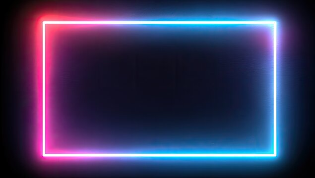 A rectangular, glowing border transitions from pink to blue against a black background