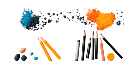 Art Supplies and Drawing Tools on Transparent Background