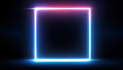 Glowing rectangular frame in a dark background. Bright neon pink and blue with light effects