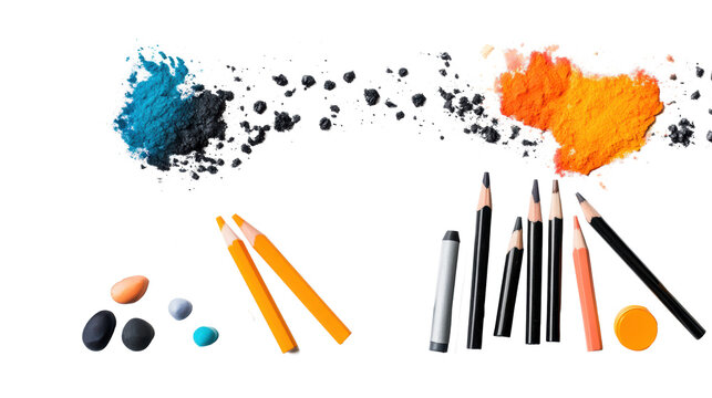 Art Supplies and Drawing Tools on Transparent Background