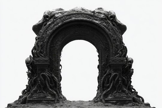 Dark gothic archway with skulls and tentacles in eerie fantasy setting.
