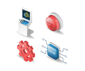 Bundle of illustrations themed on machine control buttons