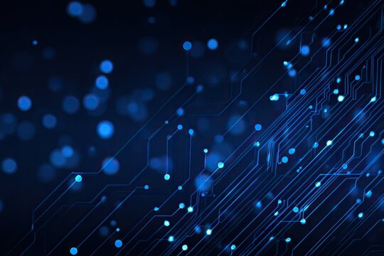 A dark blue circuit board graphic with glowing lines and bokeh, representing digital connectivity