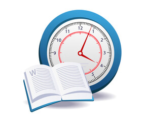 Books with clock symbolizing time management and knowledge