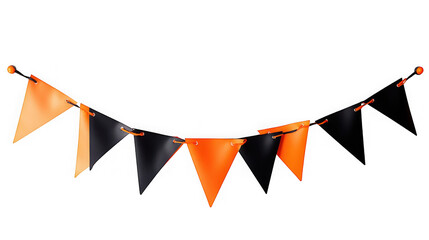 A festive halloween banner featuring alternating orange and black triangular flags strung together, perfect for holiday decoration, isolated on transparent background