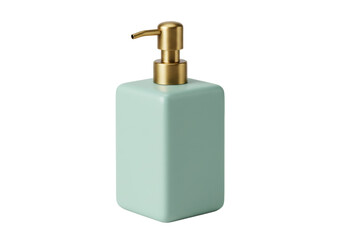 Light green ceramic soap dispenser isolated on transparent background, modern bathroom accessory for hygiene and home decor