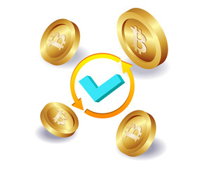 Bitcoin Confirmation Icon Featuring Green Checkmark