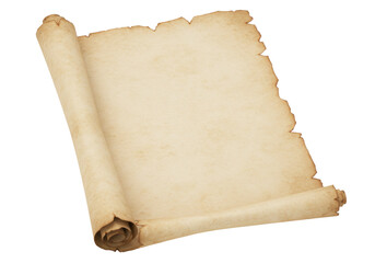 Old parchment scroll PNG isolated on transparent background, antique paper with torn edges for treasure map or historical document