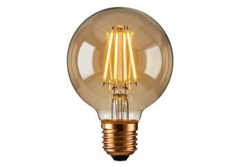 Vintage Edison bulb isolated, amber glass globe with glowing filament, retro style light source for...