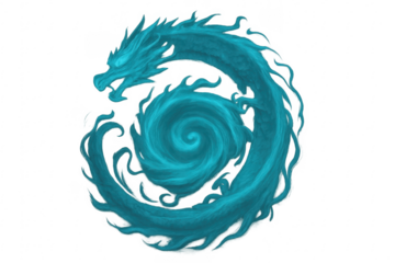 Eastern water dragon creating whirlpool transparent background