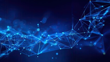 Obraz premium Abstract digital network of interconnected points and lines against a dark blue backdrop