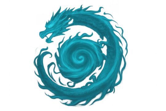 Eastern water dragon creating whirlpool transparent background