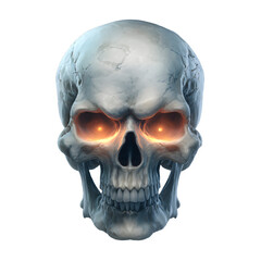 Fototapeta premium Glowing skull with fiery eyes isolated on transparent background