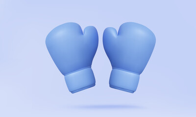 Pair blue boxing gloves Top view Game combative activity energy sport boxer fight strength fist hand for attack competitive design concept. cartoon minimal style. 3d icon render illustration
