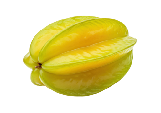 Ripe yellow star fruit isolated on transparent background, tropical carambola fruit PNG for healthy eating and exotic food concepts