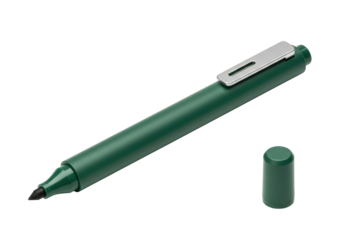 Green marker pen isolated on transparent background, writing instrument for office and school supplies