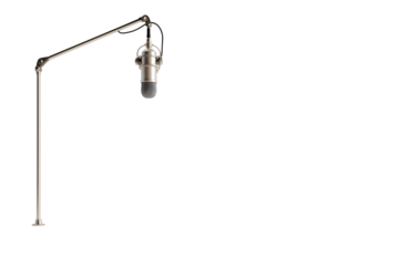 Professional studio microphone on adjustable boom arm ready for recording captivating audio