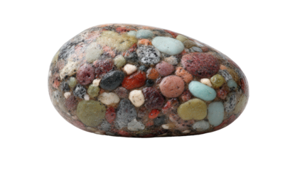 Conglomerate pebble background isolated on a Transparent background, PNG file.