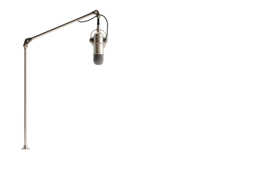 Professional studio microphone on adjustable boom arm ready for recording captivating audio