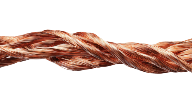 Copper wire piece background isolated on a Transparent background, PNG file.