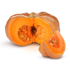 Fresh ripe pumpkin and slice isolated on white