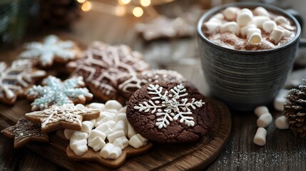 Hot chocolate with marshmallows and Christmas cookies