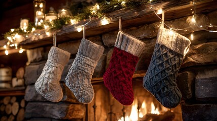 Christmas stockings hanging by fireplace