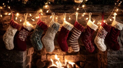 Christmas stockings hanging by fireplace